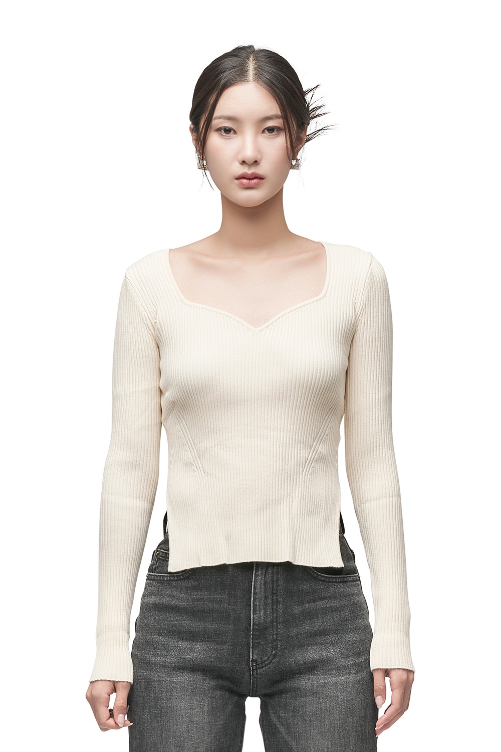 BUSTIER RIBBED KNIT TOP (CREAM)