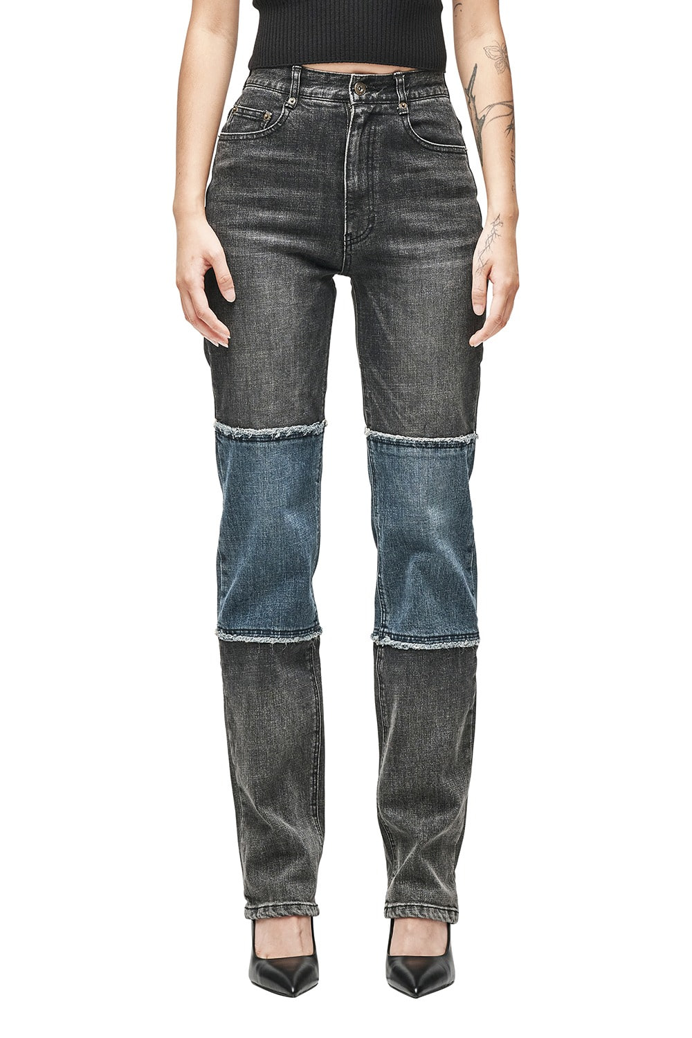 TWO-TONE STRAIGHT LEG JEANS