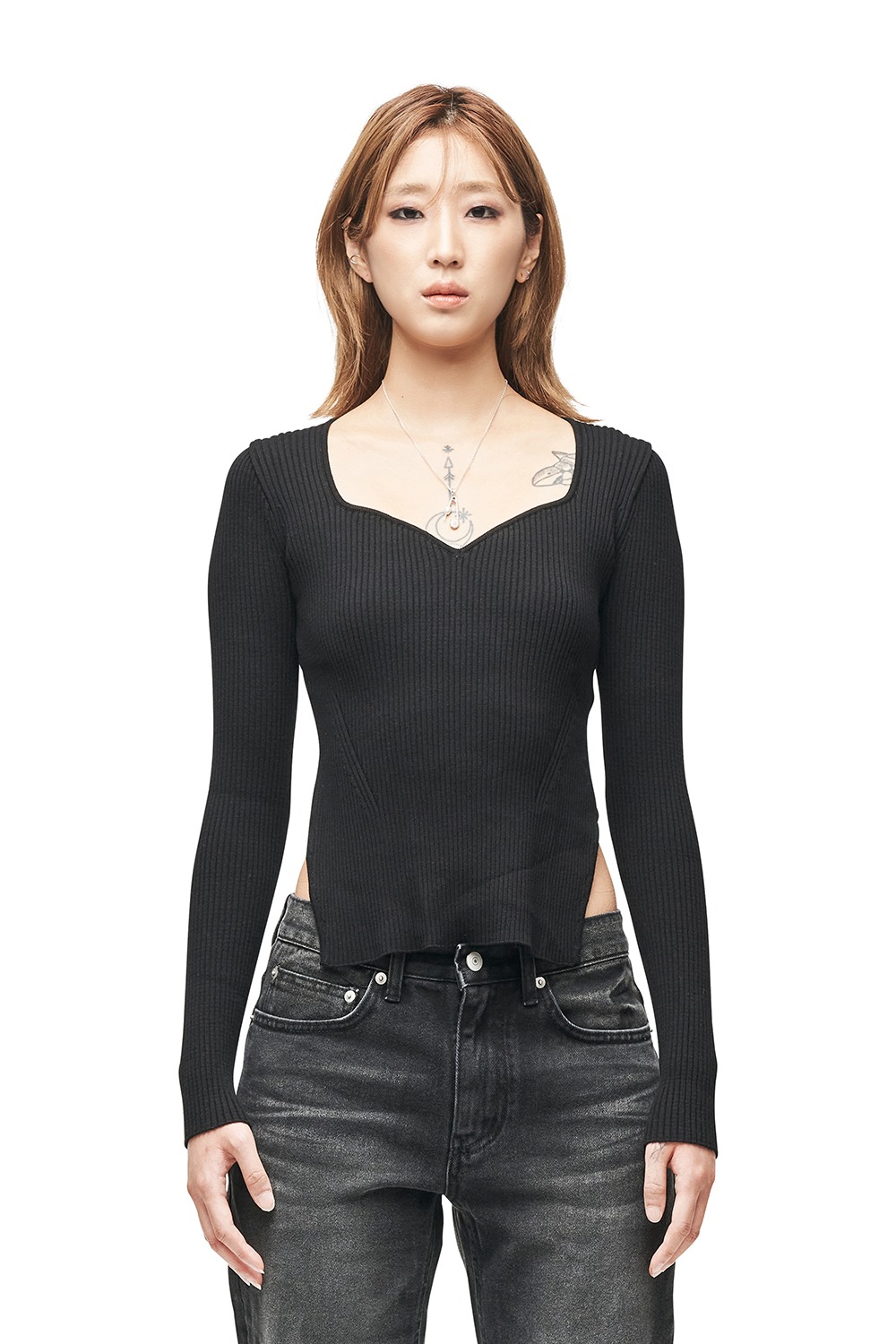 BUSTIER RIBBED KNIT TOP (BLACK)