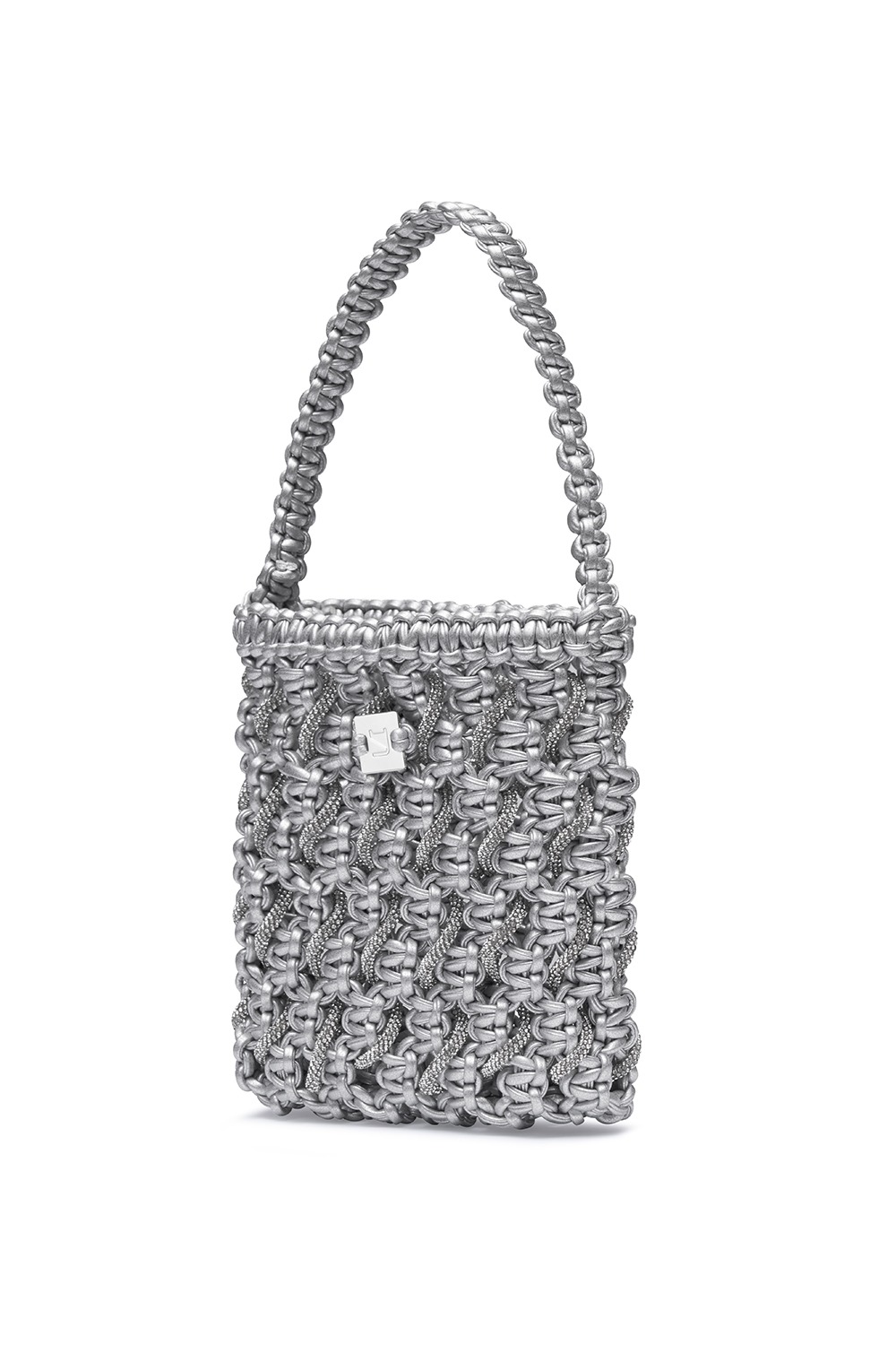 SMALL WOVEN CRYSTAL TOTE VEGAN (SILVER)